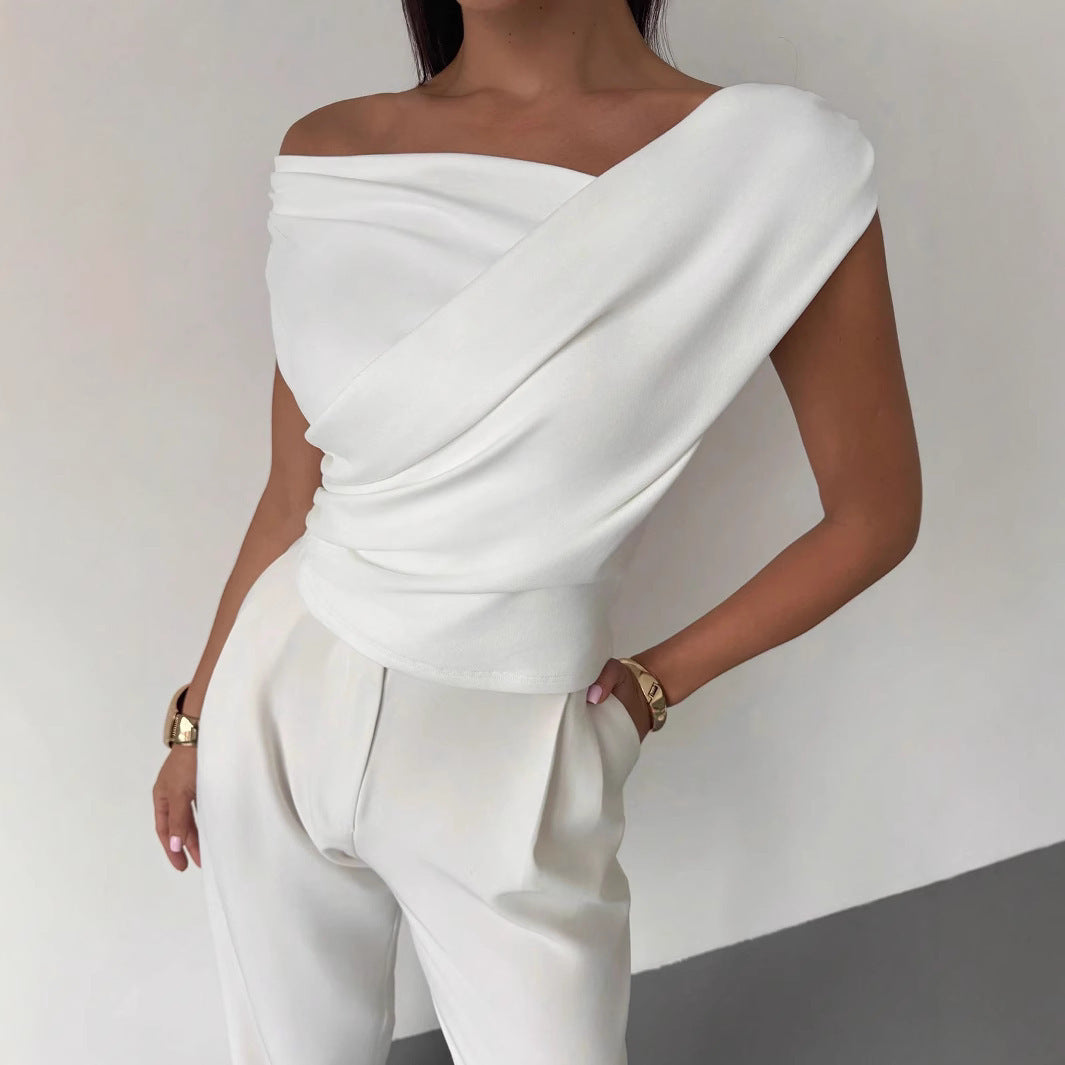 Fashion Personality Solid Color Sleeveless T-shirt For Women