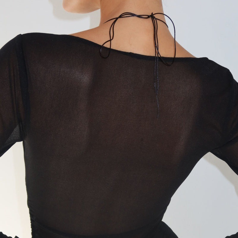 Hollow Out Irregular Slim-fit Slimming Long Sleeve Top