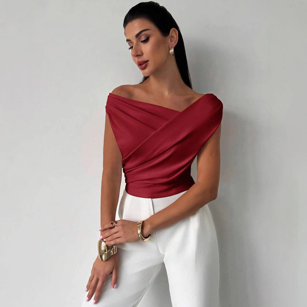 Fashion Personality Solid Color Sleeveless T-shirt For Women