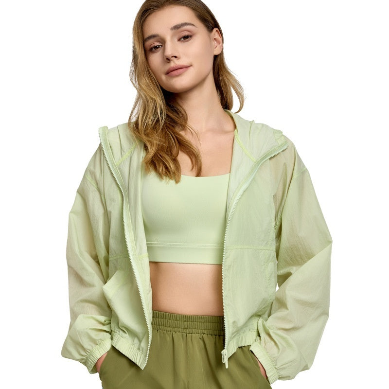 Summer Lightweight Sports Yoga Jacket Loose Hooded Casual Lightweight