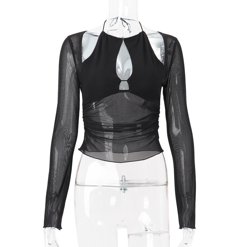 Hollow Out Irregular Slim-fit Slimming Long Sleeve Top