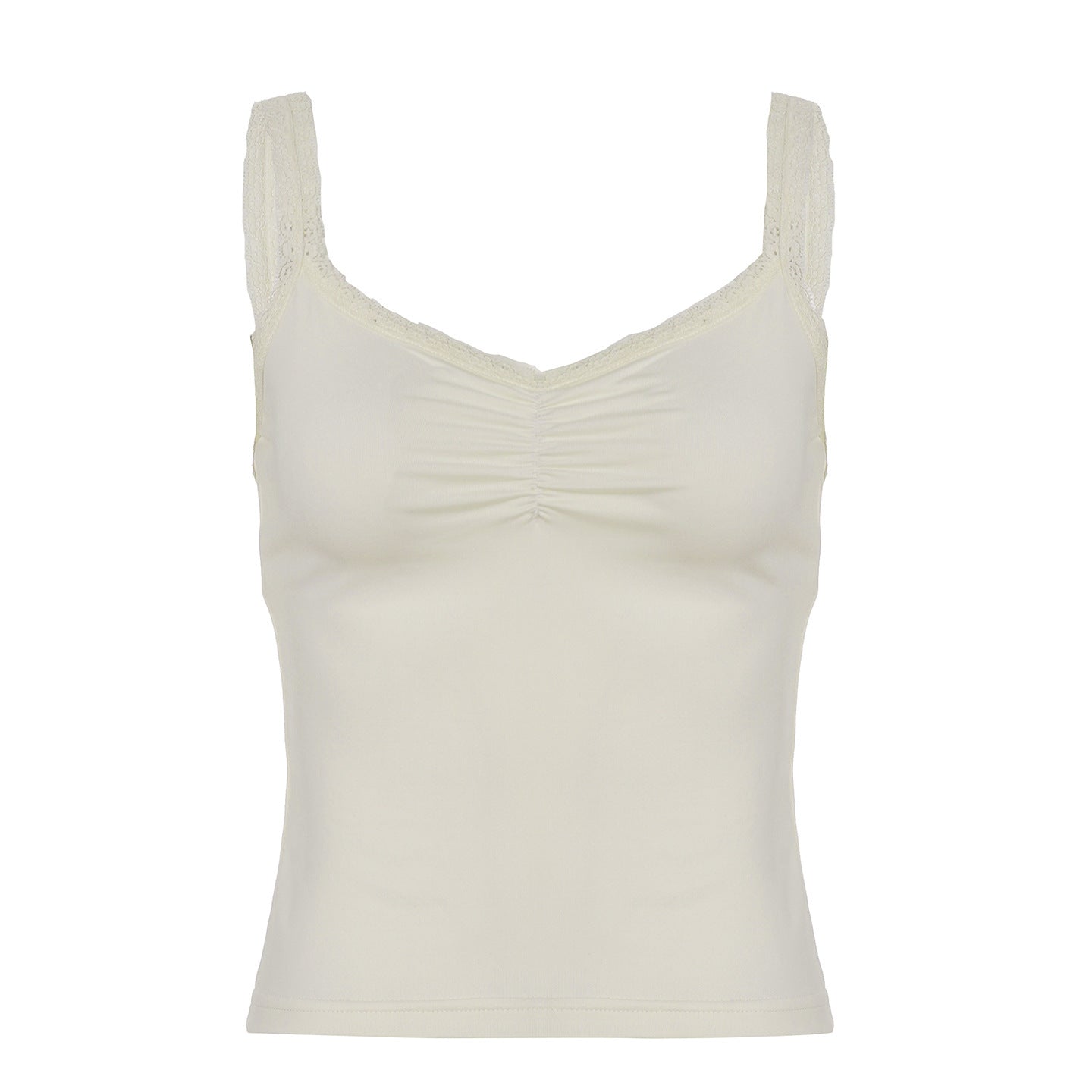 Lace Stitching Pleated Spaghetti Strap Tank Top
