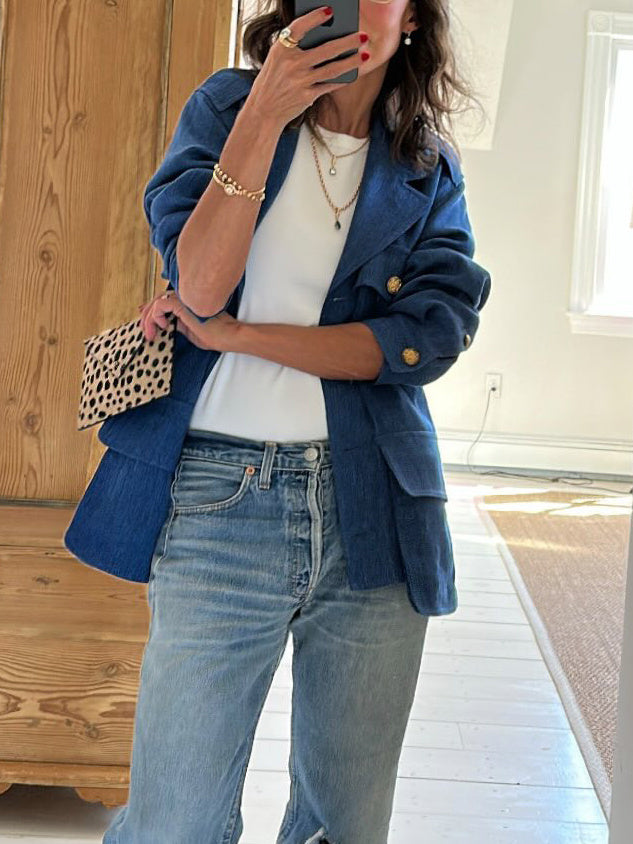 Navy Blue Double-breasted Blazer