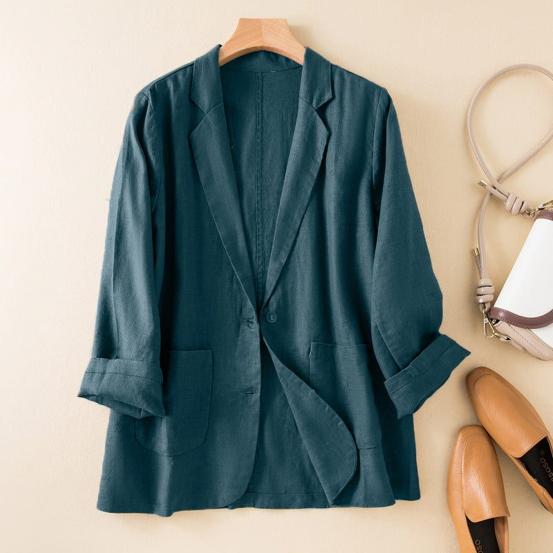 New Casual Cotton Linen Coat Long Sleeve Thin Suit For Women