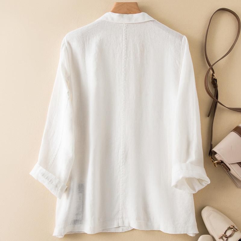 New Casual Cotton Linen Coat Long Sleeve Thin Suit For Women