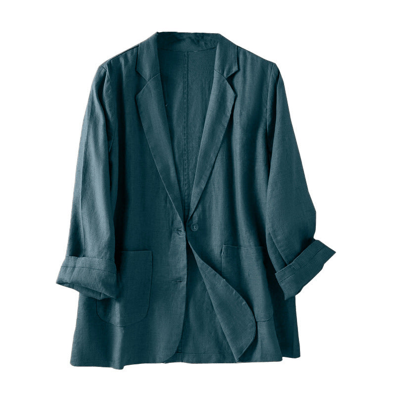 New Casual Cotton Linen Coat Long Sleeve Thin Suit For Women