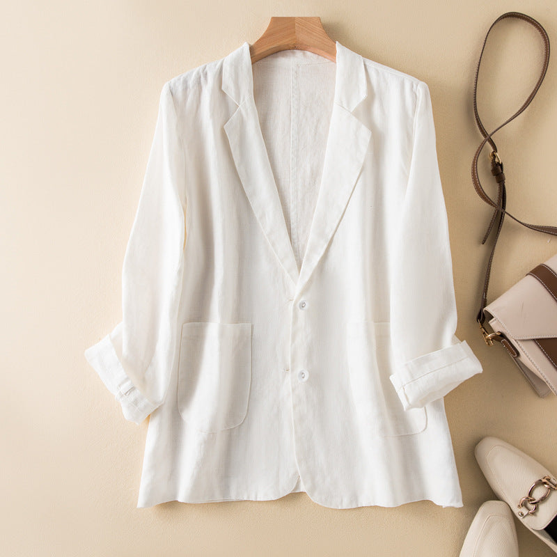 New Casual Cotton Linen Coat Long Sleeve Thin Suit For Women