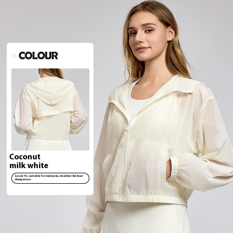 Summer Lightweight Sports Yoga Jacket Loose Hooded Casual Lightweight