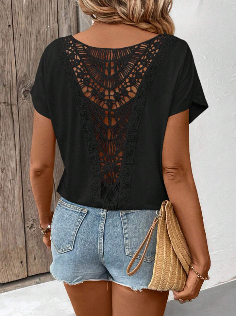 Lace Patchwork Short-sleeved T-shirt Women's Clothing