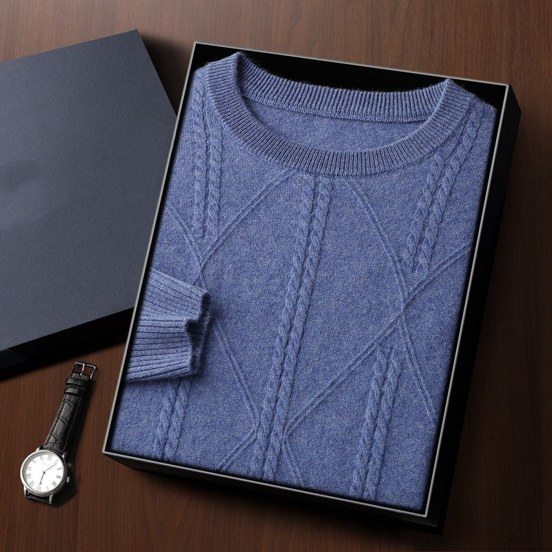 Autumn And Winter New Round Neck Diamond Lattice Twisted Cashmere Men's Sweater