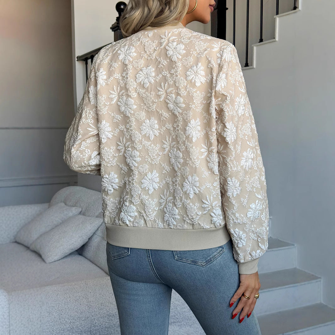 Jacquard Weave Zip Loose Slimming Temperament Commute Casual Top Coat