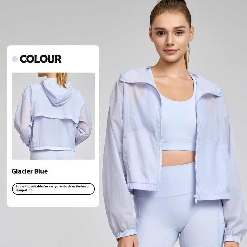 Summer Lightweight Sports Yoga Jacket Loose Hooded Casual Lightweight