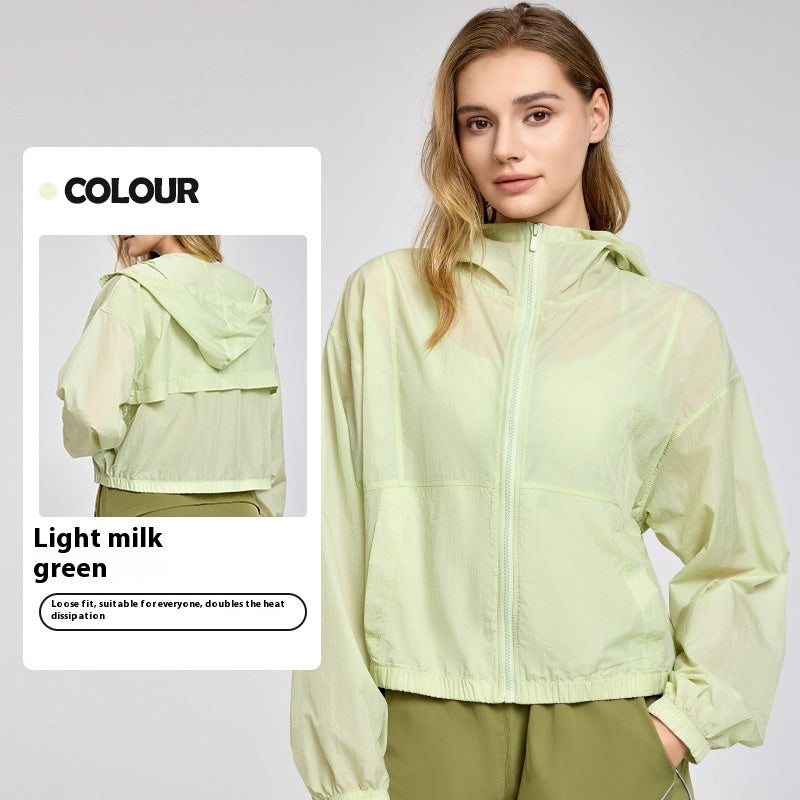 Summer Lightweight Sports Yoga Jacket Loose Hooded Casual Lightweight