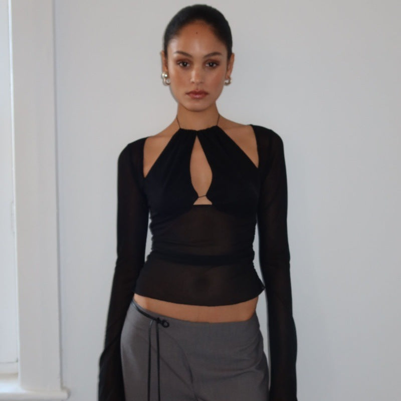 Hollow Out Irregular Slim-fit Slimming Long Sleeve Top
