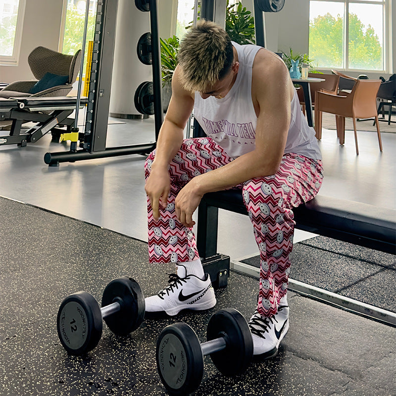 Cartoon Painted Print American Men's Straight Exercise Casual Pants