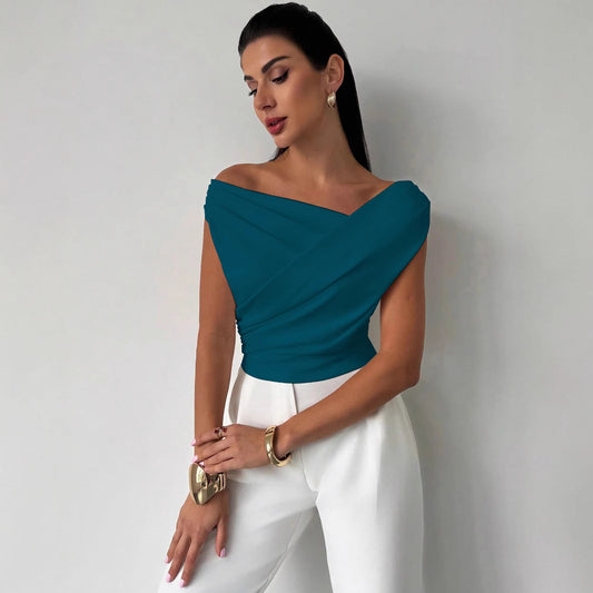 Fashion Personality Solid Color Sleeveless T-shirt For Women