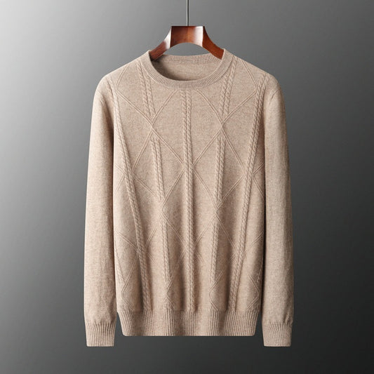 Autumn And Winter New Round Neck Diamond Lattice Twisted Cashmere Men's Sweater