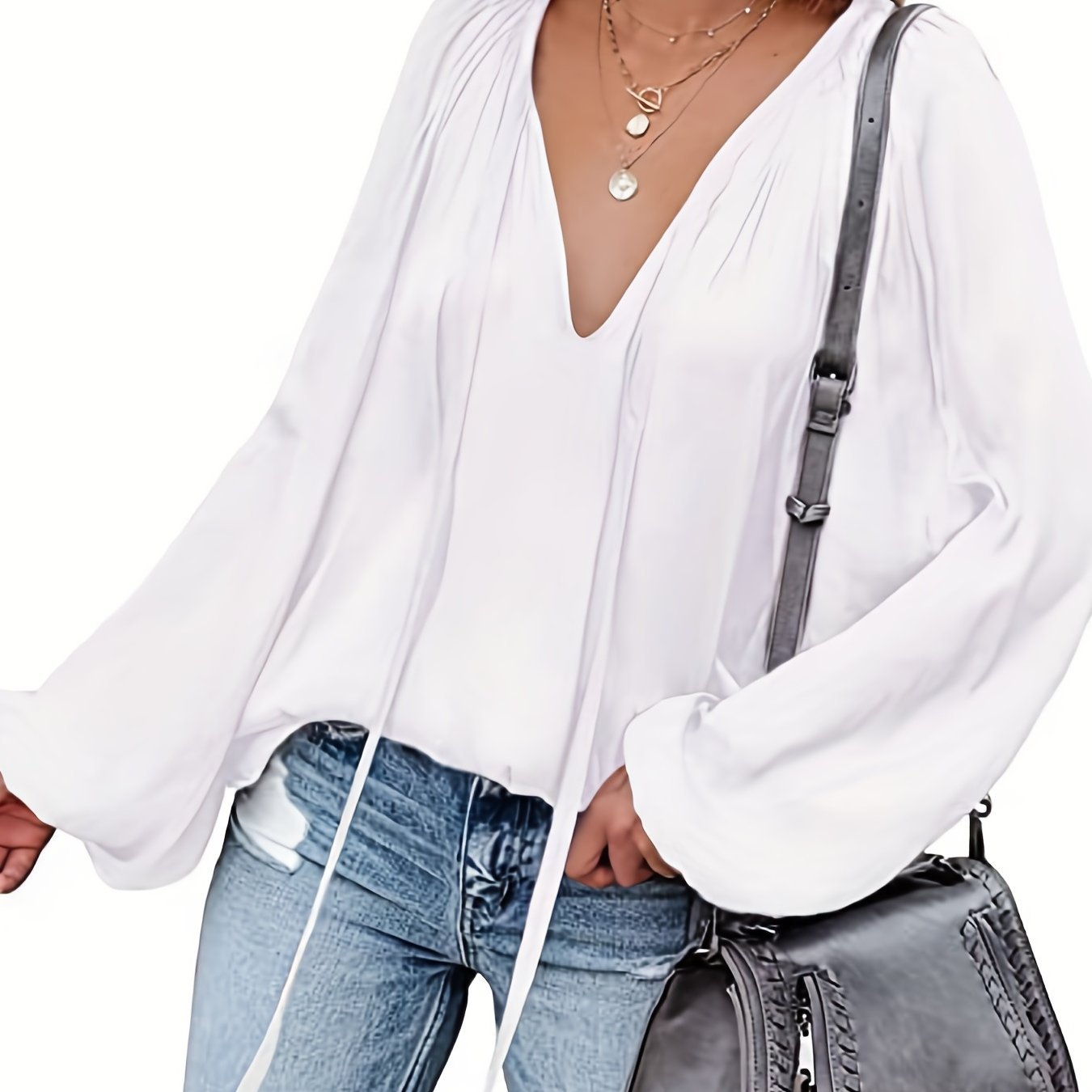 Women's Satin V-neck Long Sleeve Shirt Leisure Bloomers