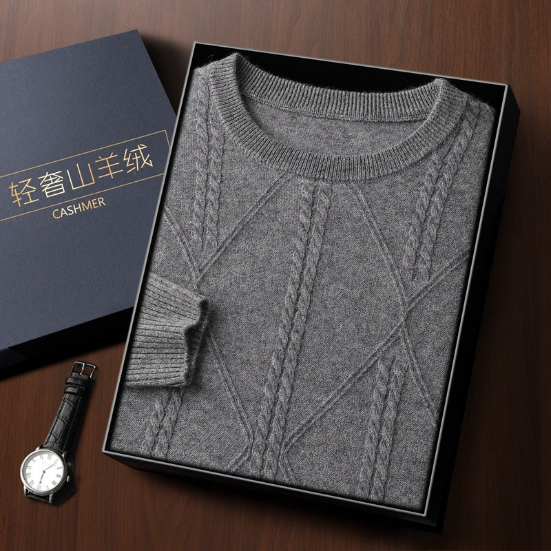Autumn And Winter New Round Neck Diamond Lattice Twisted Cashmere Men's Sweater
