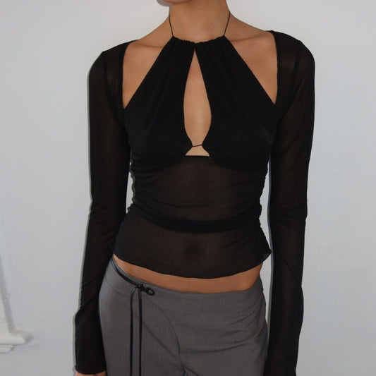 Hollow Out Irregular Slim-fit Slimming Long Sleeve Top