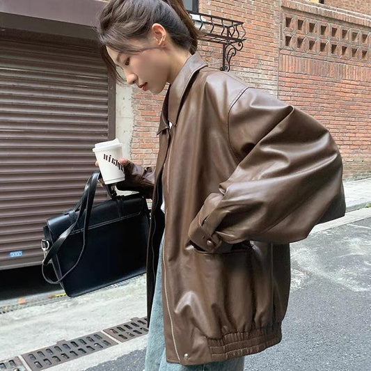Korean Style Loose Leather Jacket Handsome Motorcycle