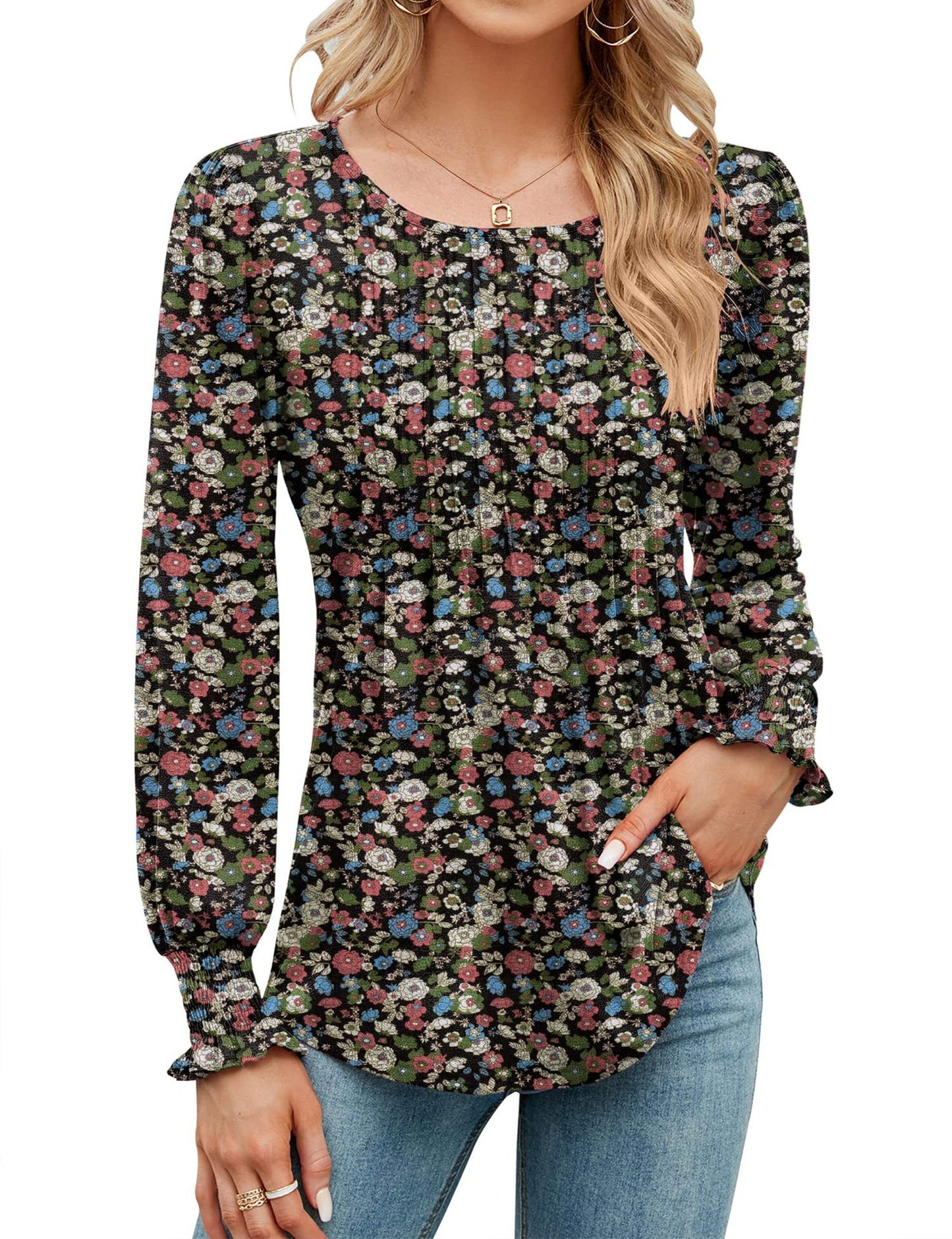 Women's Solid Color Casual Puff Sleeve Round Neck Top